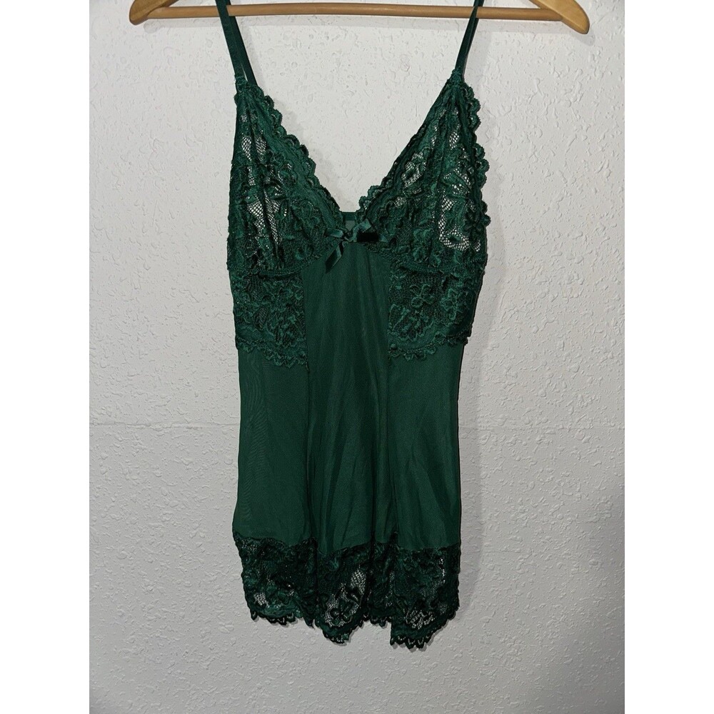 Women’s Sexy Baby Doll Lingerie Top Sheer & Lace Emerald Green Sz Medium